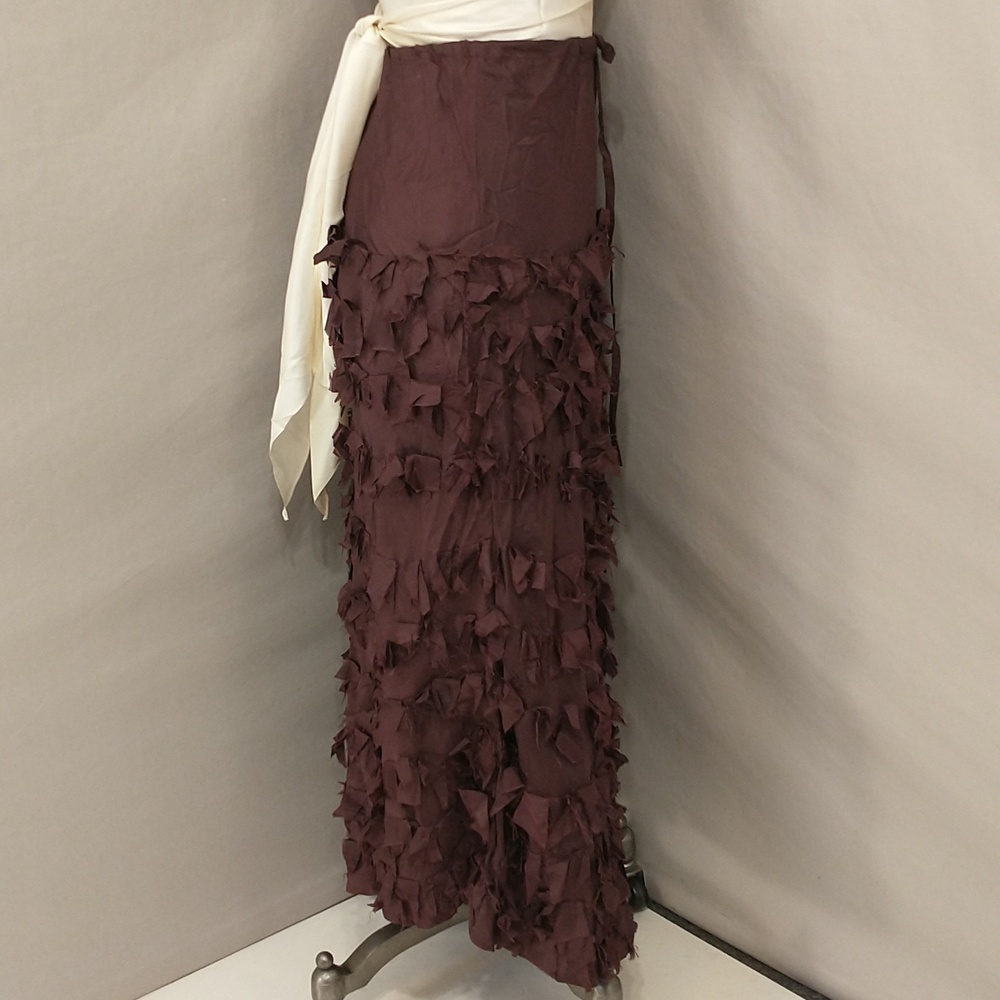 100% Silk Skirt Rag Ruffles Tiered Effect Chan Luu Long Maxi Brown Burgundy SeeM - Picture 4 of 12